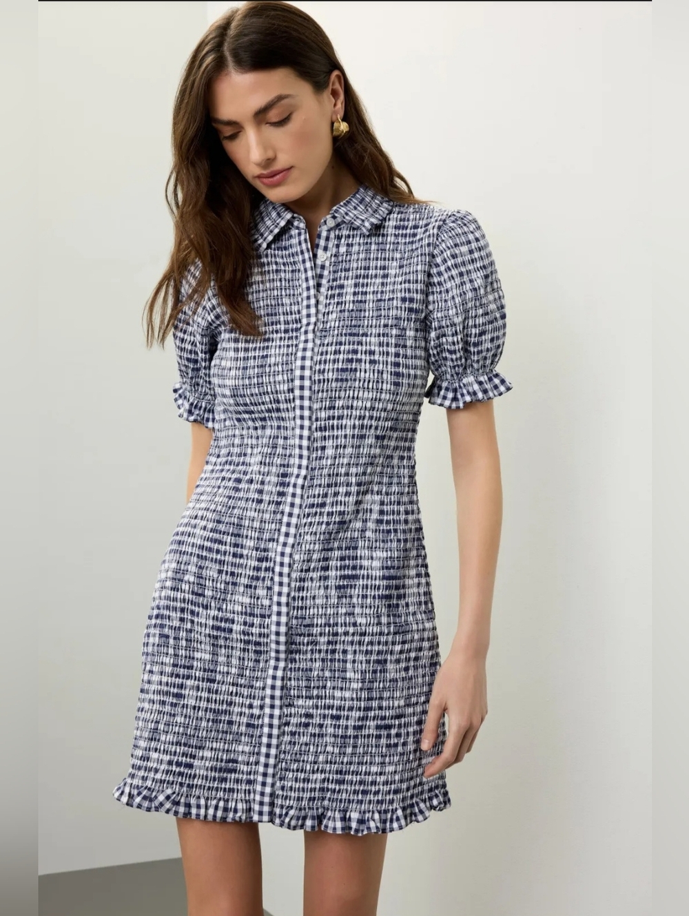 Jason Wu Women's Blue & White Cotton Smocked Gingham Dress, Size 6, $360